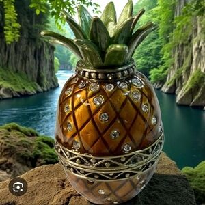 Decorative Pineapple Accent in Green and Gold